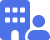 An icon of a blue building and a person